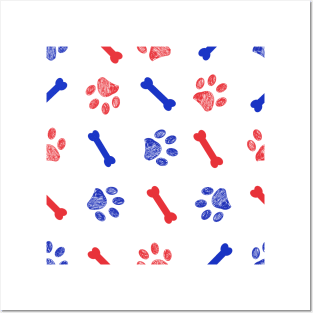 Blue and red doodle paw prints Posters and Art